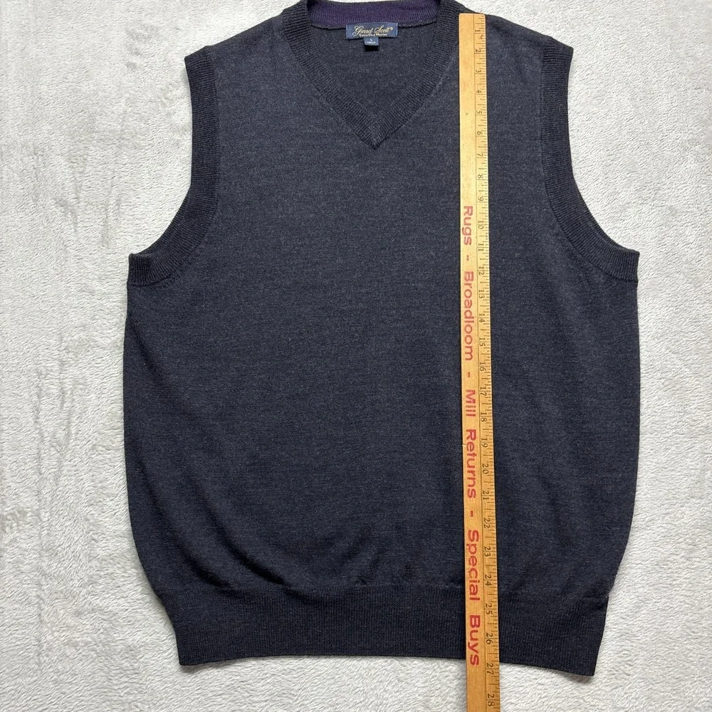 Garret‎ Scott Sweater Vest Mens L Charcoal Gray Extra Fine Merino Wool V Neck